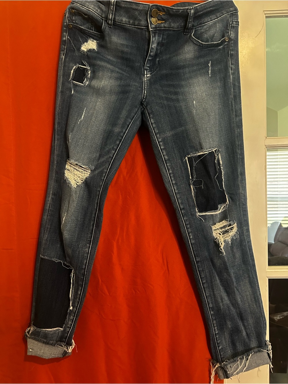 Soho Women's Distressed Skinny Jeans in Dark Blue Wash